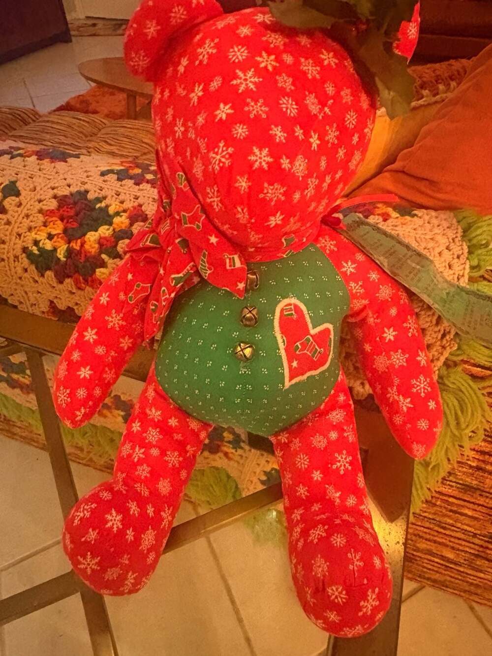 Vintage Handmade Christmas Fabric Teddy Bear with Poem Tag by Retha 1985